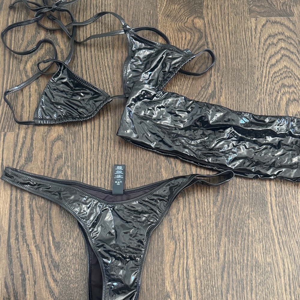 Skims Patent Faux Leather Bikini Set - 3 pieces